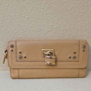 Chloe Pantene Beige Leather Wallet with Gold Accents